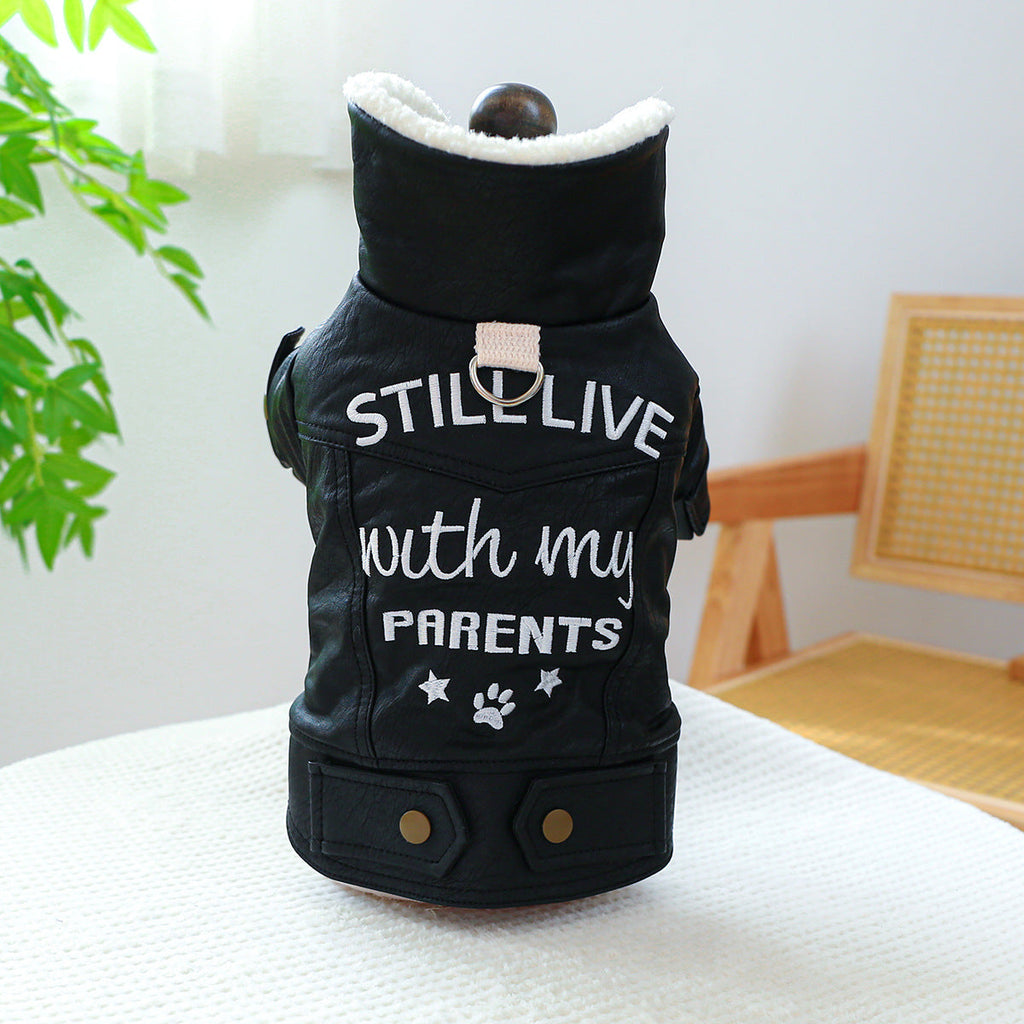 Classic Black Biker Leather Pet Jacket