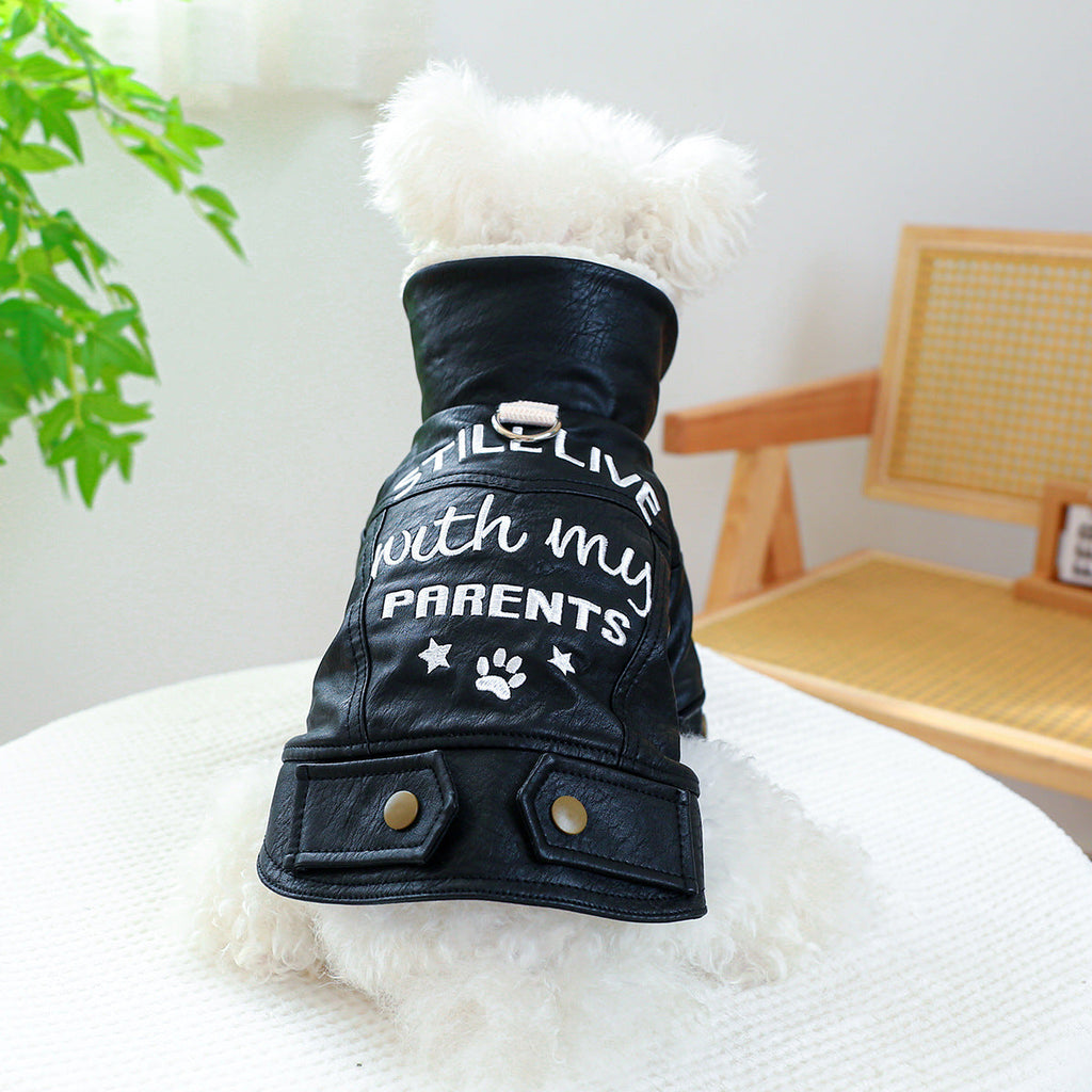 Classic Black Biker Leather Pet Jacket