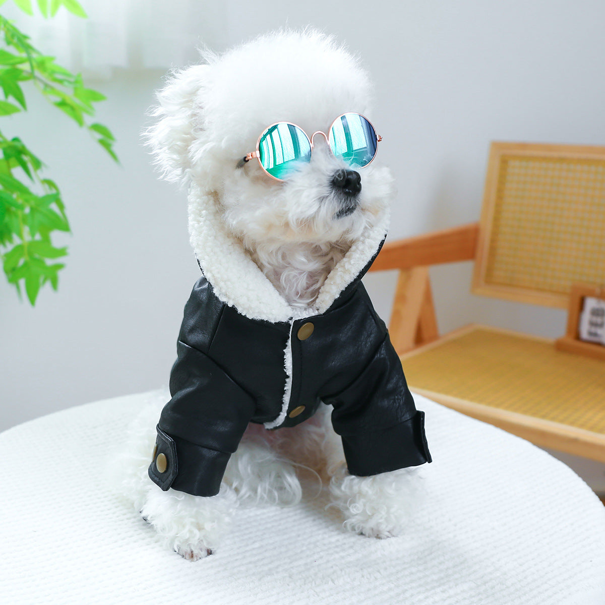 Classic Black Biker Leather Pet Jacket