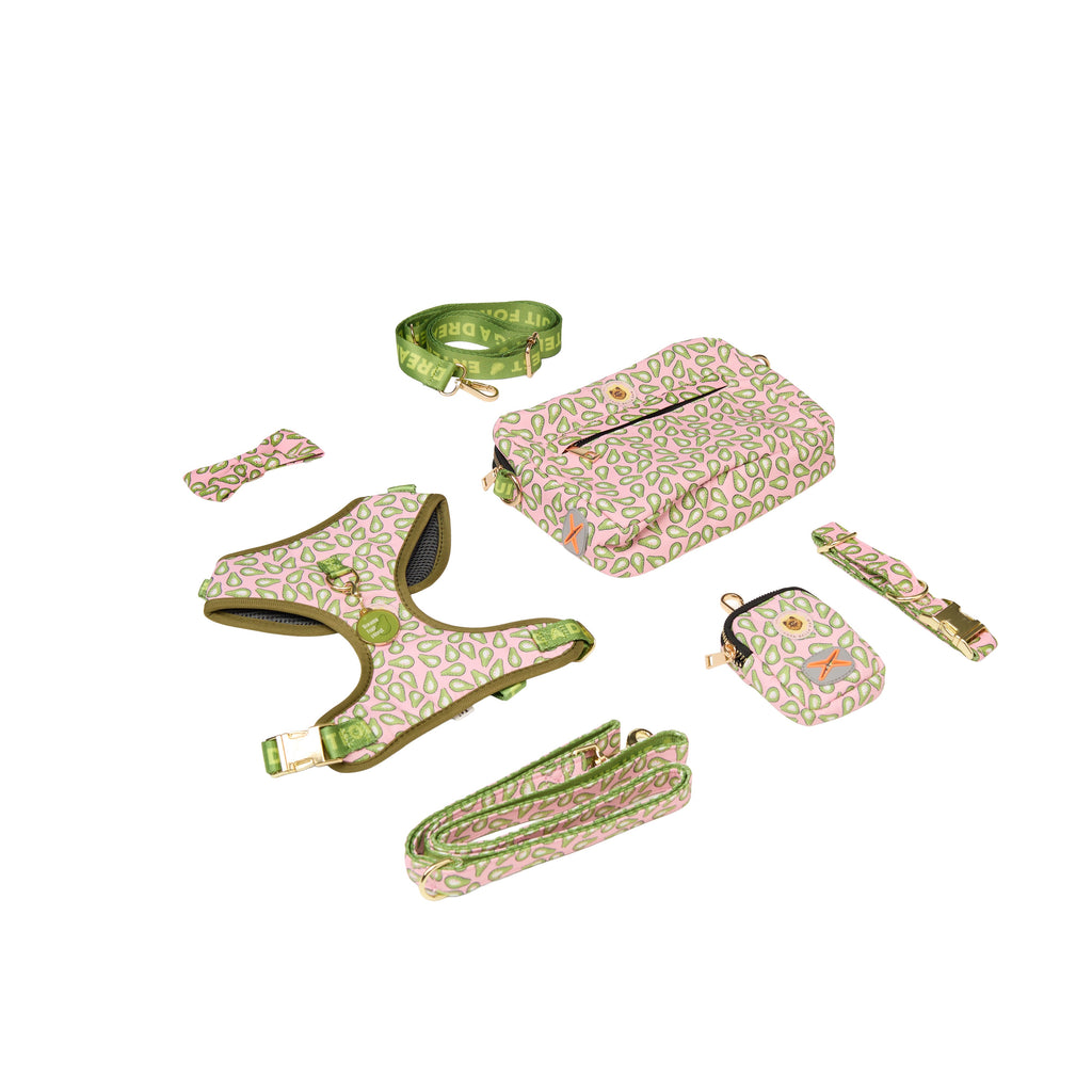 Avocado Print Dog Walk Essentials Set – Harness, Leash, Bag & Accessories