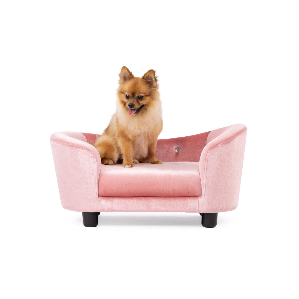 Pink Modern Oval Shaped Crystal Embellished Velvet Sofa Pet Sofa