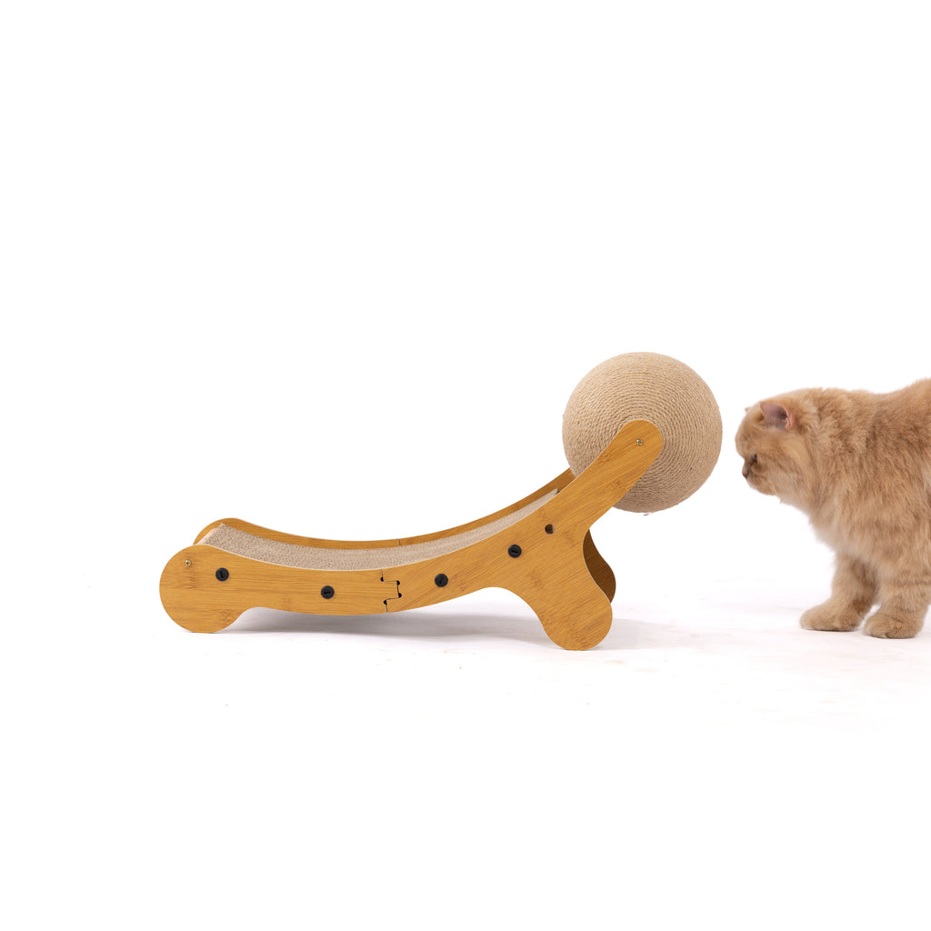 Wooden Horizontal Cat Scratcher with Interactive Ball