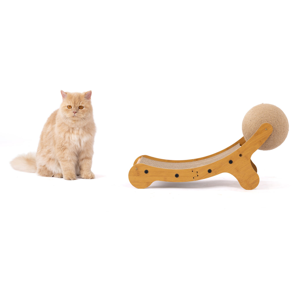 Wooden Horizontal Cat Scratcher with Interactive Ball